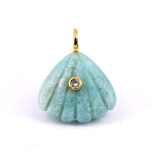 Pendentif amazonite coquille sculpté - laiton doré et zircon 23x20mm plus anneau (1)