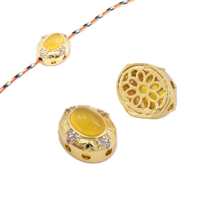 Perle ovale multirang en laiton doré mat et agate jaune 12x10mm (1)