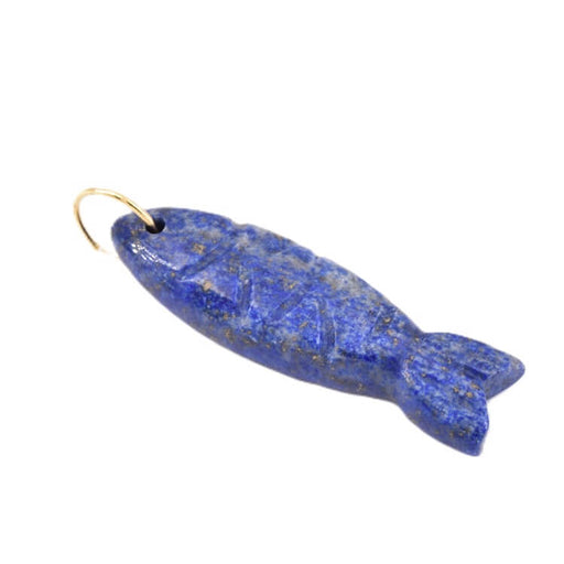 Achat Pendentif poisson en lapis lazuli 34x11mm et anneau acier doré (1)