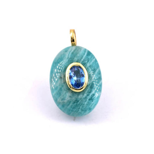 Achat Pendentif oval amazonite et zircon bleu 18mm - Trou: 1.8mm (1)
