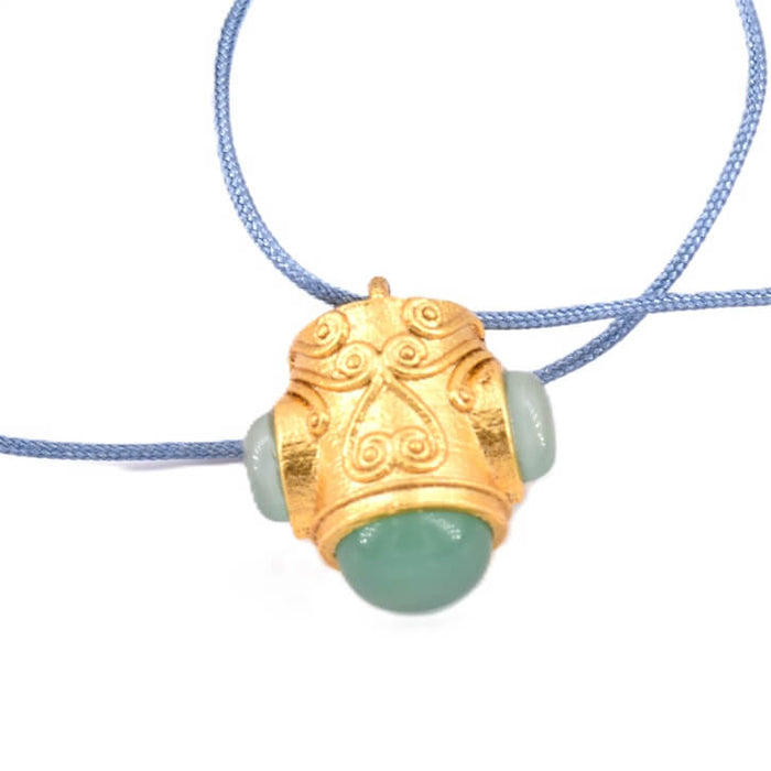 Pendentif talisman laiton doré or fin cabochons aventurine 15mm (1)