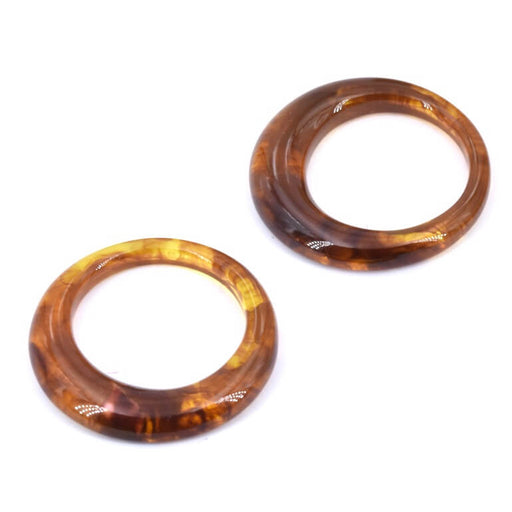 Connecteur pendentif rond résine marron écaille 35x3-5mm (2)