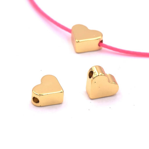 Perle coeur laiton doré à l'or fin 6x7x3mm - Trou: 1.2mm (2)