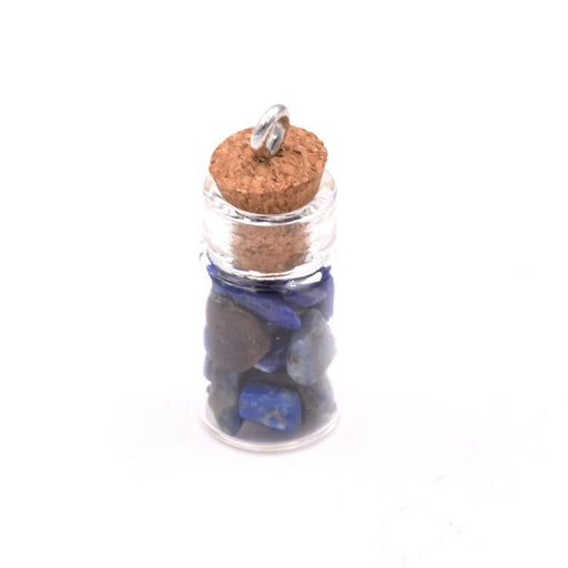 Pendentif bouteille verre avec éclats de Lapis Lazuli 18x10mm (1)