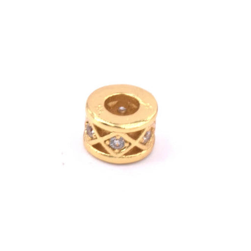 Perle rondelle heishi laiton doré avec zircons 6x4mm (1)