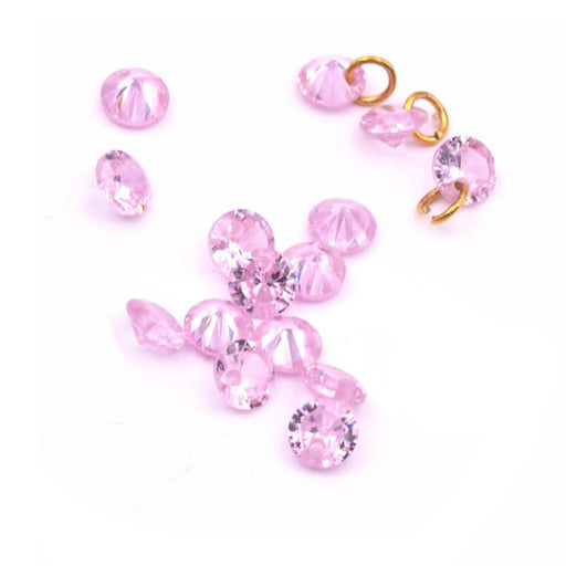 Achat Petite breloque en verre taillé rose 4x2mm avec 10 anneaux - trou-0.7mm (10)