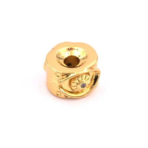 Perle rondelle laiton doré avec oeil et zircons 7x11mm  trou: 3.5mm (1)