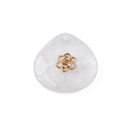 Achat Pendentif goutte facettes en cristal de Quartz et fleur dorée 28mm (1)