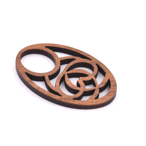 Pendentif connecteur ovale ajouré en bois de noyer 35x23mm (1)