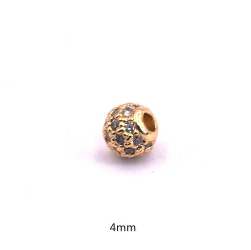 Achat Perle ronde laiton doré et pavé de zircons 4mm - trou: 1.2mm (1)