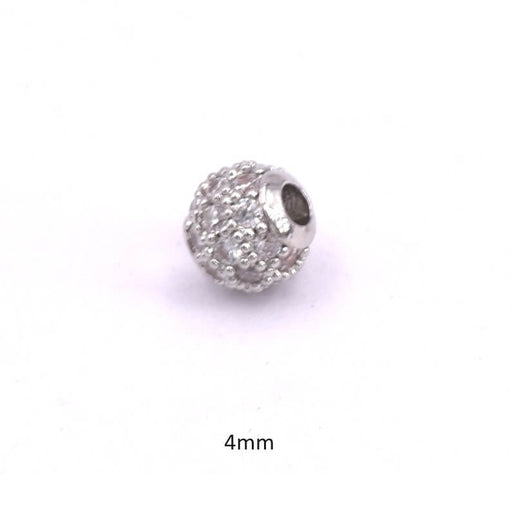 Achat Perle ronde laiton rhodié et pavé de zircons 4mm - trou: 1.2mm (1)