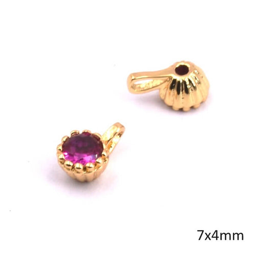 Achat Pendentif breloque rond zircon rouge rose doré qualité 7x4mm (1)