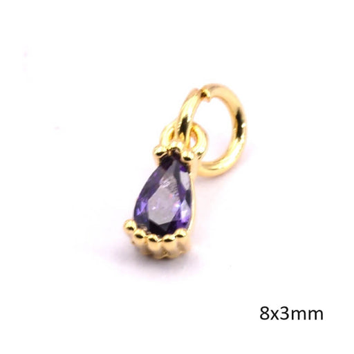Achat Pendentif breloque goutte perlée zircon violet doré qualité 8x3mm (1)