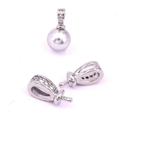 Achat Bélière piton pour perle semi-percée platine et zircons 7x4.5mm- Tige: 1mm (1)