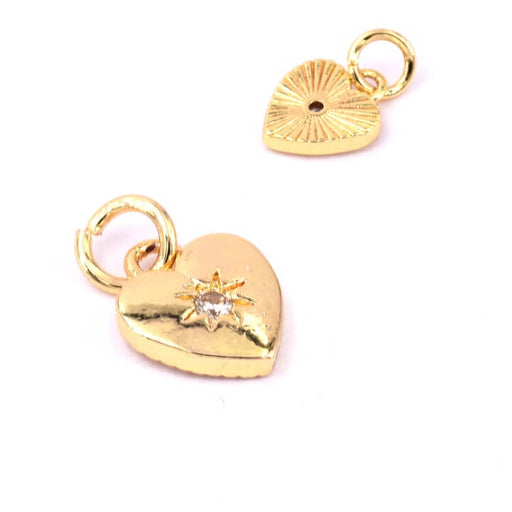 Achat Pendentif coeur laiton doré 9x8.5mm avec un zircon - Trou: 3mm (1)