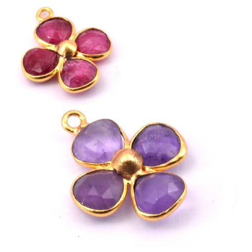Achat Pendentif fleur 4 améthystes sertis argent 925 doré 21x15mm (1)