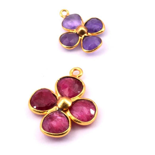 Achat Pendentif fleur 4 rubis sertis argent 925 doré 21x15mm (1)