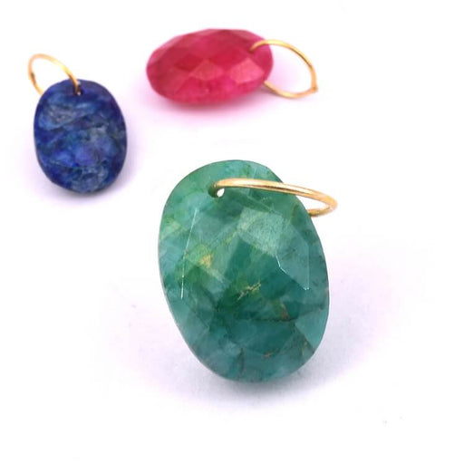 Achat Pendentif ovale facettes Emeraude 14x11mm et anneau laiton doré (1)