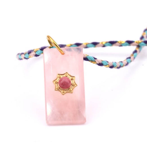 Achat Pendentif rectangle Quartz rose et cabochon pierre rose 25x14mm (1)