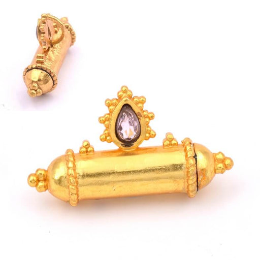 Achat Pendentif tube balinais et améthyste très clair laiton doré 28x15mm (1)