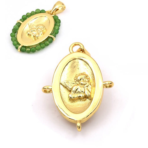 Achat Pendentif médaille gravée ange laiton doré 30mm et bélière 3mm (1)