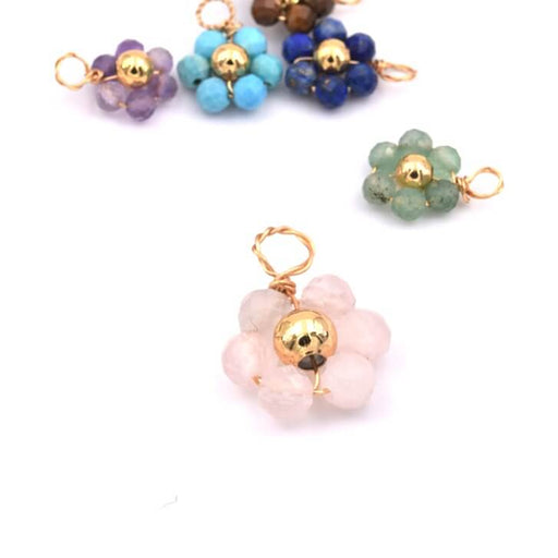 Achat Pendentif fleur perles facettes quartz rose et cuivre doré 10x14mm (1)