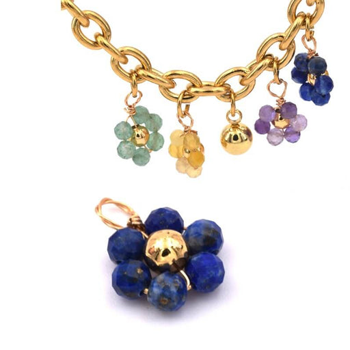 Achat Pendentif fleur perles facettes lapis lazuli et cuivre doré 10x14mm (1)