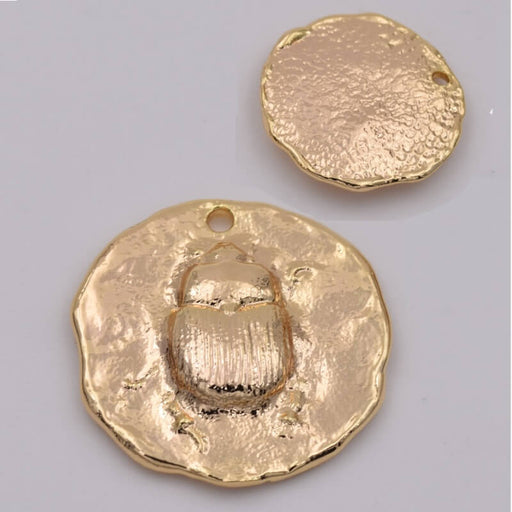 Achat Pendentif médaille ronde scarabée laiton doré 18mm - trou: 1mm (1)