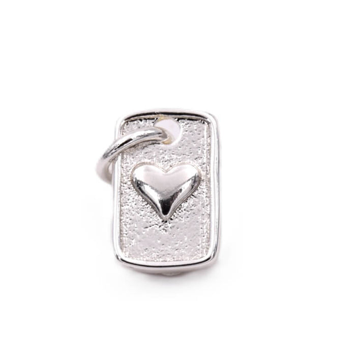 Pendentif charm rectangle avec coeur en laiton argenté 10x7mm (1)