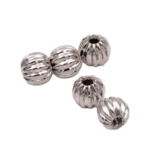 Perles rondes rainurées en laiton platine 4mm - Trou : 1mm (5)