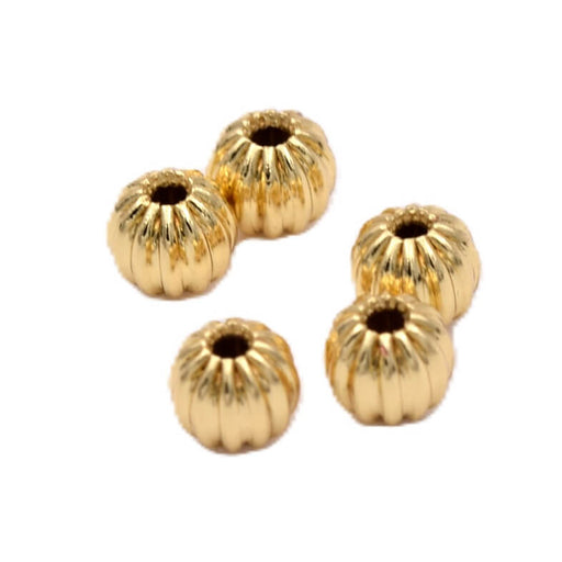 Perles rondes rainurées en laiton doré 4mm - Trou : 1mm (5)