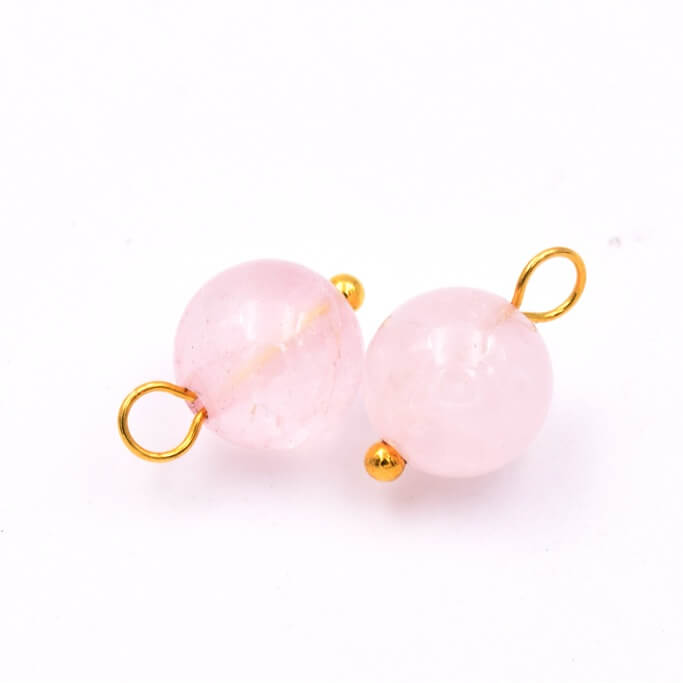 Pendentif rond en quartz rose 8mm - Trou: 3mm (2)