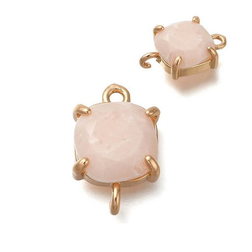 Connecteur en laiton doré serti de verre rose opaque 17mm - Trou: 1mm (2)