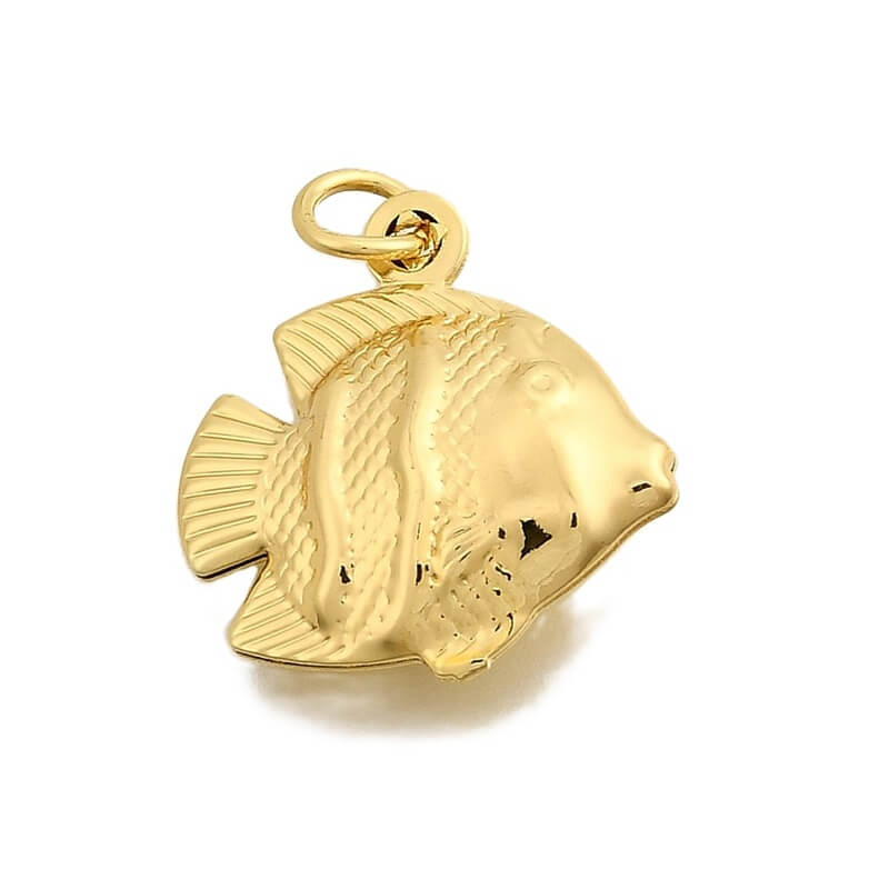 Pendentif Poisson En Amazonite Et Onyx Noir Sculpté - Breloque Plaqué Or Jaune - Fait Main