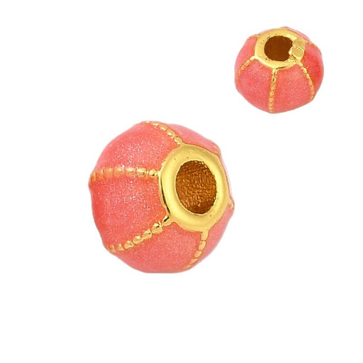 Perle ronde laiton doré et émail corail 5x6mm - Trou: 1.5mm (1)
