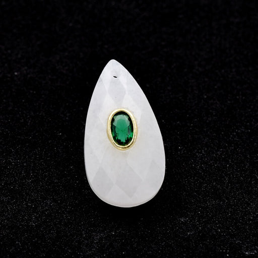 Pendentif goutte cristal de quartz à facette et zircon 25x14mm (1)