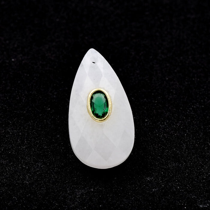 Pendentif goutte cristal de quartz à facette et zircon 25x14mm (1)