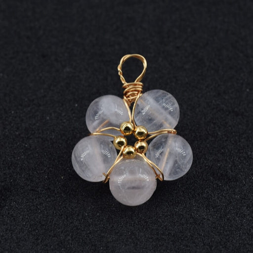 Pendentif fleur perles quartz rose et cuivre doré 17mm - Trou 3mm (1)