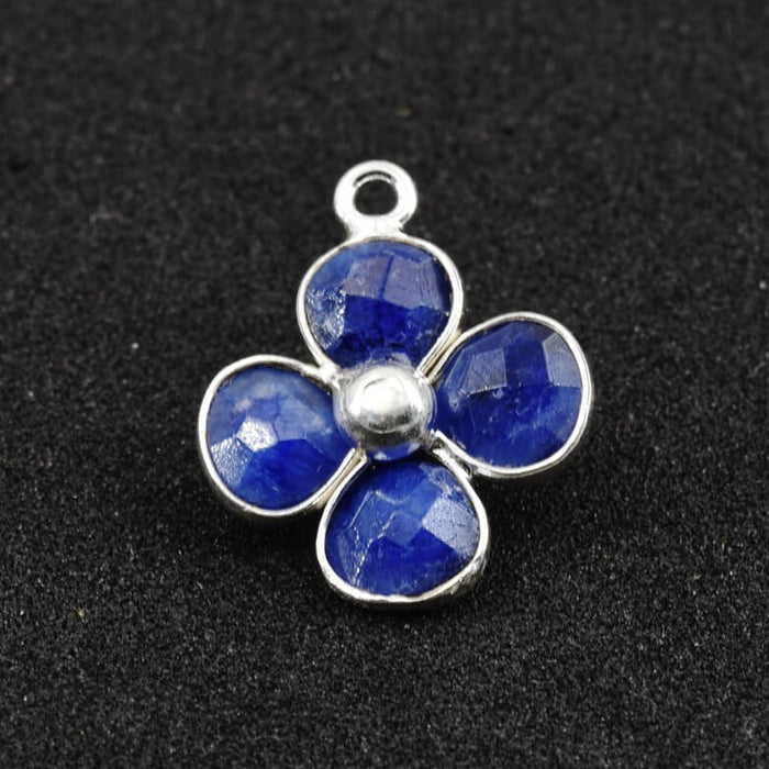 Pendentif fleur en lapis-lazuli et argent 925 16mm - Trou: 1mm (1)