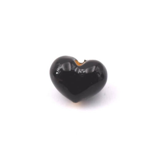 Perle coeur en laiton doré émaillé noir 7mm - Trou: 1mm (1)