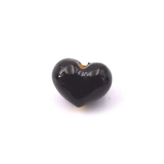 Perle coeur en laiton doré émaillé noir 7mm - Trou: 1mm (1)