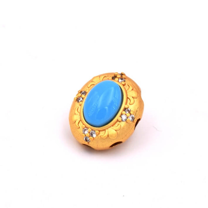 Perle ovale multirang en laiton doré mat et imitation turquoise 12x10mm (1)