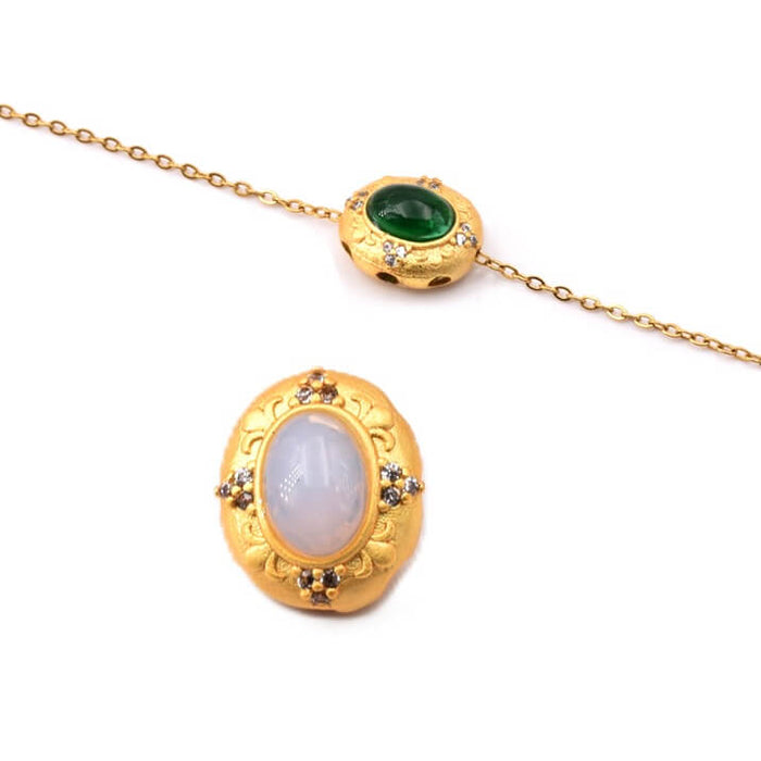 Perle ovale multirang en laiton doré mat - opalite 12x10mm (1)