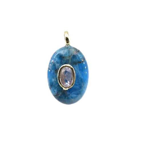Pendentif ovale en laiton doré et apatite avec zircon 18x13mm (1)