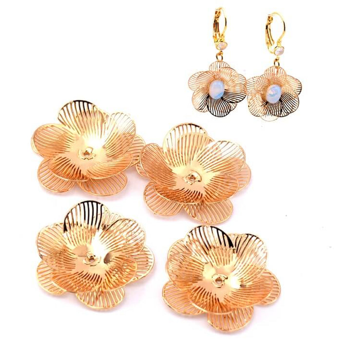 Perle pendentif fleur filigrane en laiton doré 24x5mm - Trou: 1mm (4)