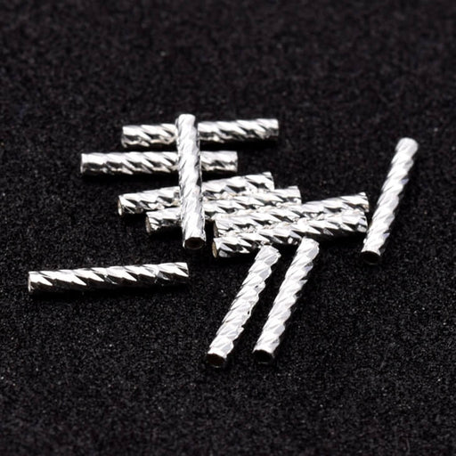 Perles tube striés en laiton argenté 10x1.5mm - Trou: 0.8mm (10)