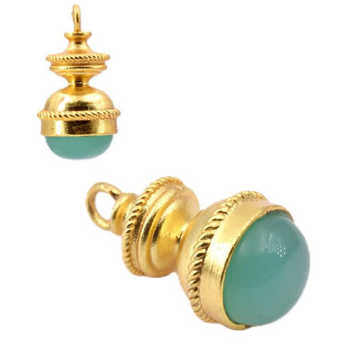 Pendentif ethnique  laiton doré or fin et calcédoine 26x14.5mm - Trou: 3mm (1)