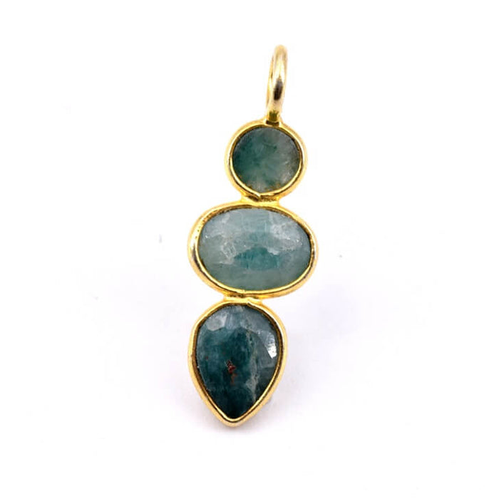 Pendentif 3 pierres émeraude brut doré à l'or fin 20mm (1)