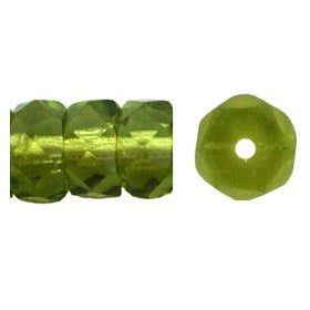 Perle rondelle facette de Bohème vert Olivine 6x3mm - Trou : 1mm (50)