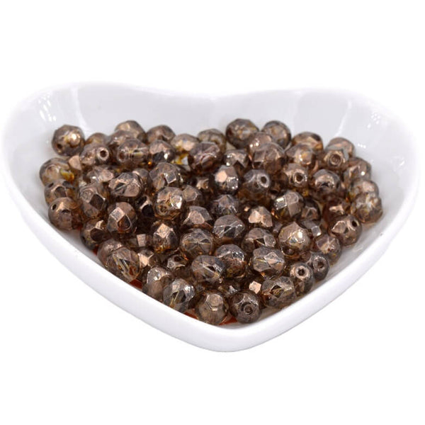 25 Perles Preciosa Facettes Bohême 6mm - Light Smoked Topaz, Fabriqué En France